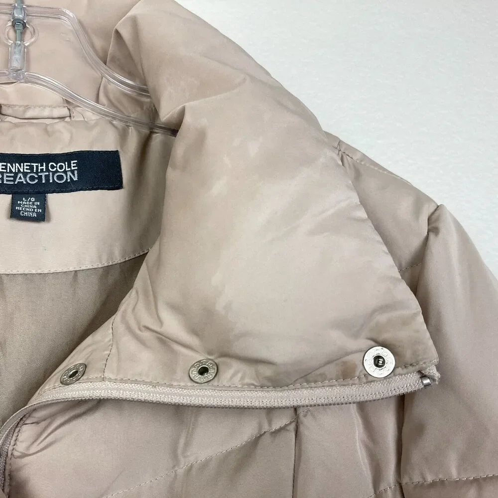 Kenneth Cole Reaction Women's Duck Down Quilted Puffer Jacket Size L Beige Tan - Picture 8 of 10